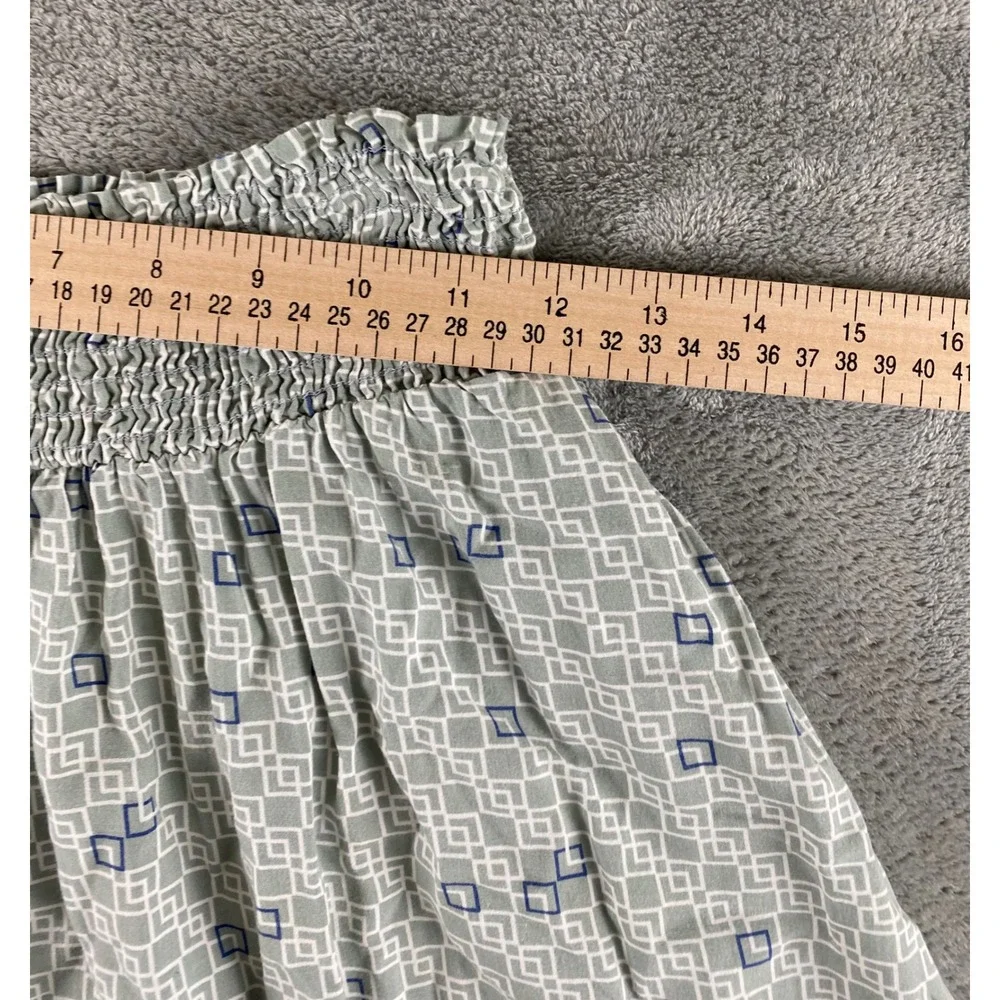 Final Touch Womens M Sage Green Geometric Smocked‎ Waist Maxi Skirt Made in USA